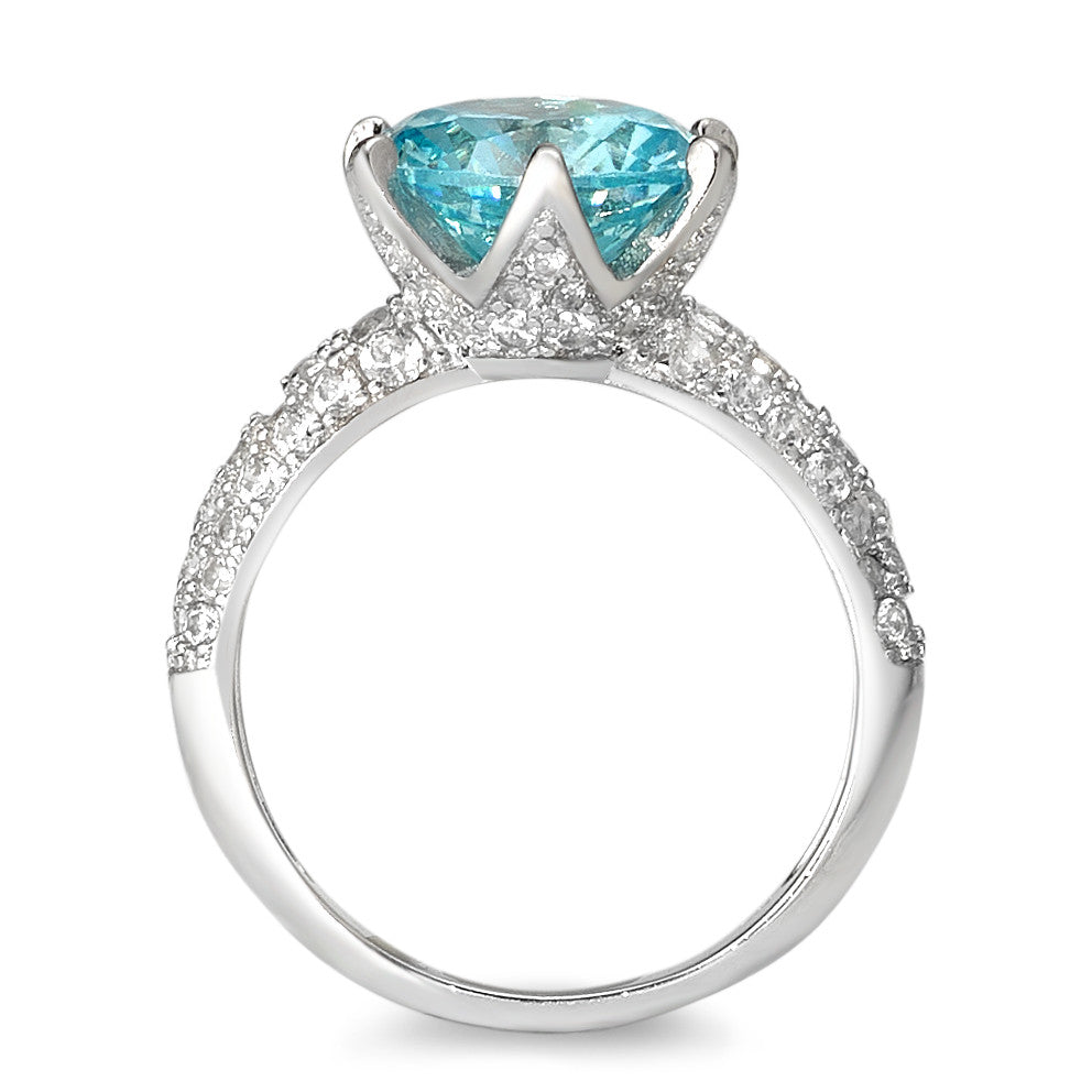 Solitaire ring Silver Synthetic Aquamarine, Zirconia Rhodium plated