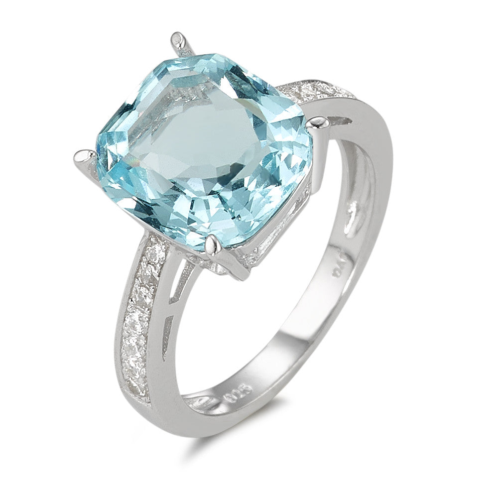 Solitaire ring Silver Synthetic Aquamarine, Zirconia Rhodium plated