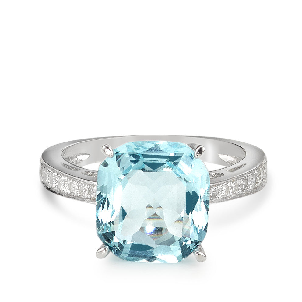 Solitaire ring Silver Synthetic Aquamarine, Zirconia Rhodium plated