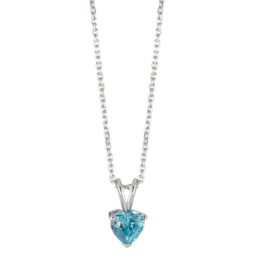 Necklace with pendant Silver Synthetic Aquamarine Rhodium plated 42 cm Ø6.5 mm