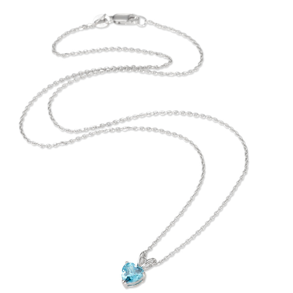 Necklace with pendant Silver Synthetic Aquamarine Rhodium plated 42 cm Ø6.5 mm