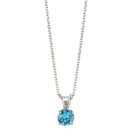 Necklace with pendant Silver Synthetic Aquamarine Rhodium plated 42 cm