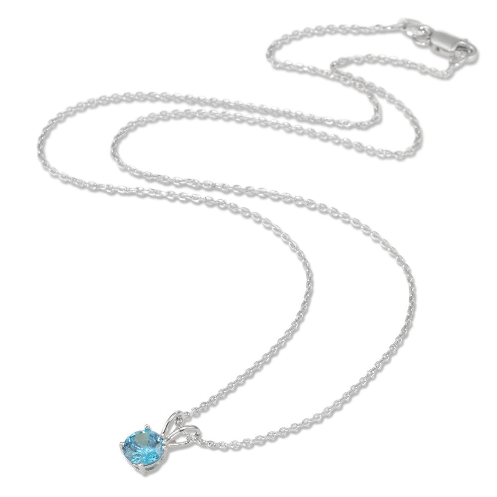 Necklace with pendant Silver Synthetic Aquamarine Rhodium plated 42 cm