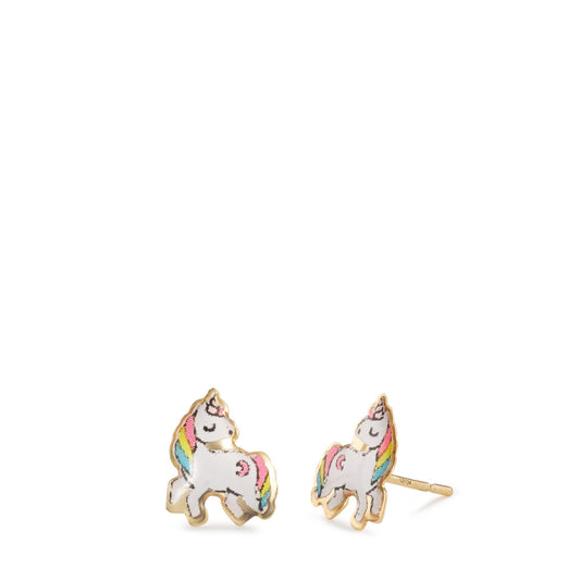 Stud earrings 9k Yellow Gold Lacquered Unicorn