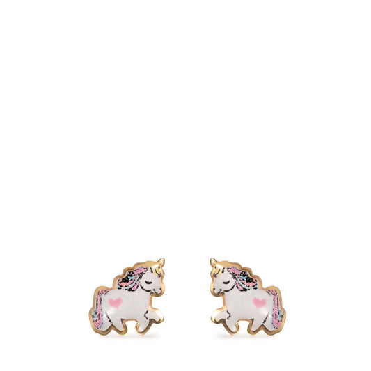 Stud earrings 9k Yellow Gold Lacquered Unicorn