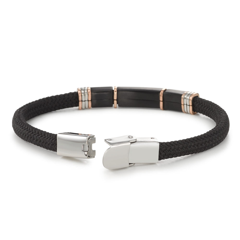Bracelet Textile, Stainless steel Black IP coated Anchor 21 cm