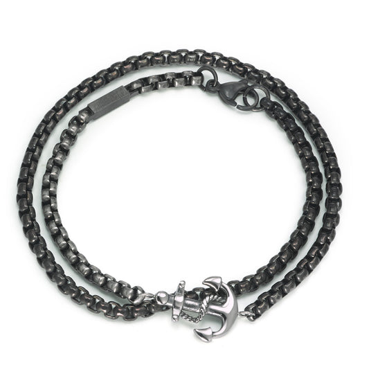 Bracelet Stainless steel Black IP coated Anchor 21 cm Ø4 mm