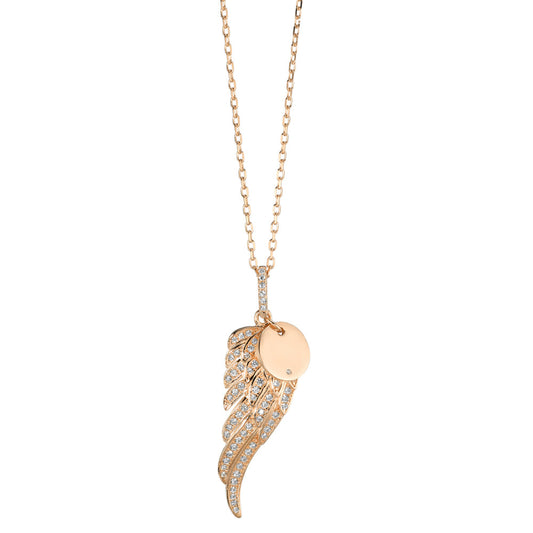 Chain necklace with pendant Silver Zirconia Yellow Gold plated Wing 40-45 cm