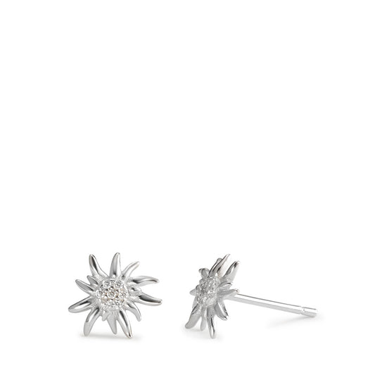 Stud earrings Silver Zirconia 14 Stones Rhodium plated Edelweiss Ø9.5 mm