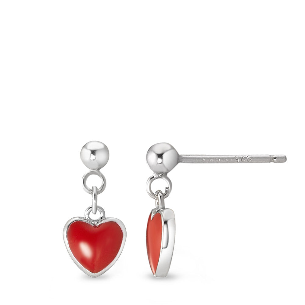 Drop Earrings Silver Enameled Heart