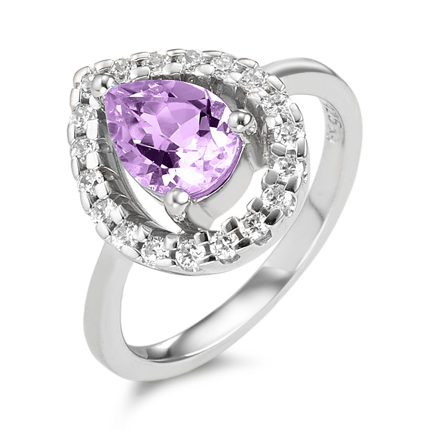 Ring Silver Amethyst, Zirconia Rhodium plated