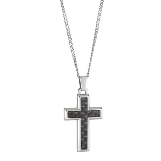 Chain necklace with pendant Stainless steel, Carbon Cross 55 cm
