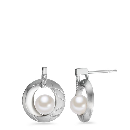 Drop Earrings Stainless steel Zirconia Freshwater pearl Ø15 mm