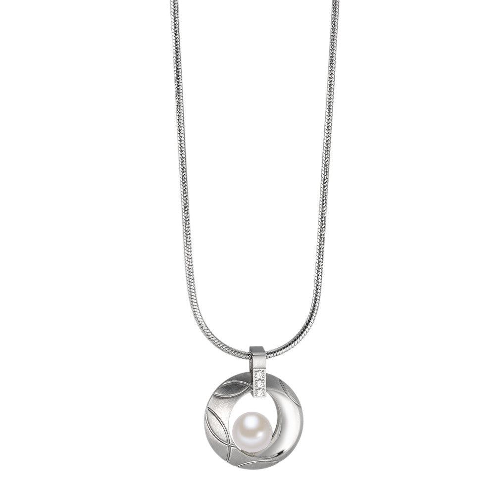 Necklace with pendant Stainless steel Zirconia Freshwater pearl 42 cm