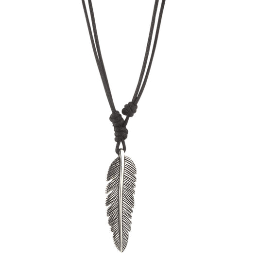 Necklace with pendant Silver, Textile Patinated Feather 40-80 cm