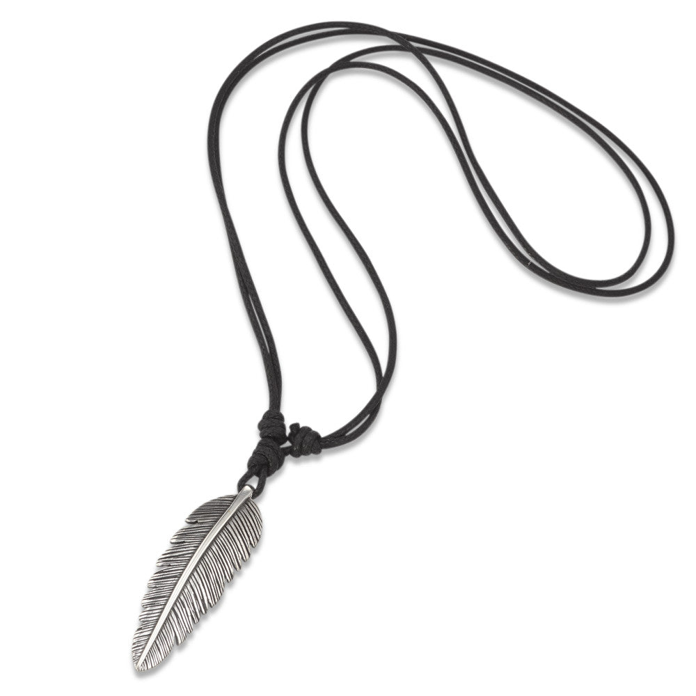 Necklace with pendant Silver, Textile Patinated Feather 40-80 cm