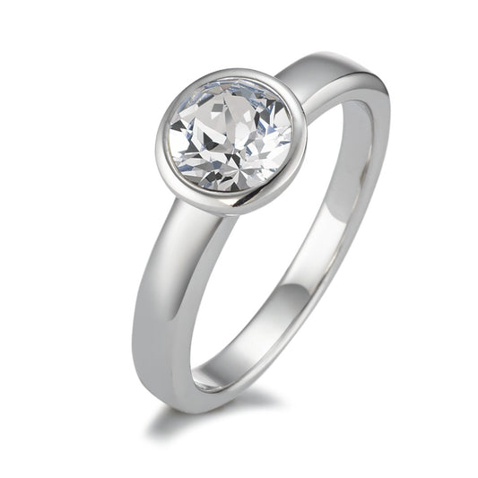 Solitaire ring Silver Zirconia Rhodium plated Ø8 mm