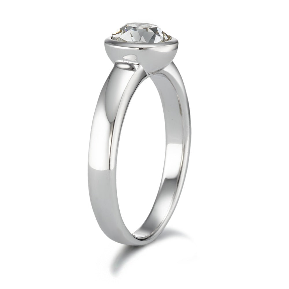 Solitaire ring Silver Zirconia Rhodium plated Ø8 mm