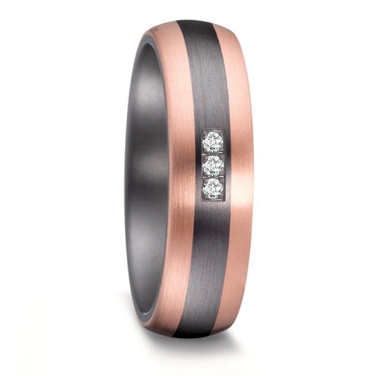 Wedding Ring Tantal 999, 14k Rose Gold Diamond 0.03 ct, 3 Stones, w-si