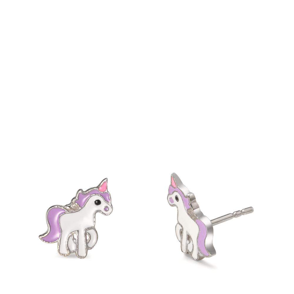 Stud earrings Silver Rhodium plated Unicorn Ø8 mm