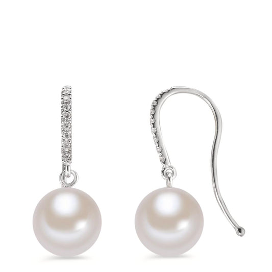 Drop Earrings 18k White Gold Diamond 0.08 ct, 18 Stones, vsi Freshwater pearl