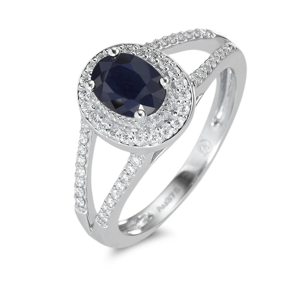 Ring 9k White Gold Sapphire Blue, 0.95 ct, oval, AAA, Diamond White, 0.23 ct, 12 Stones, w-pi1