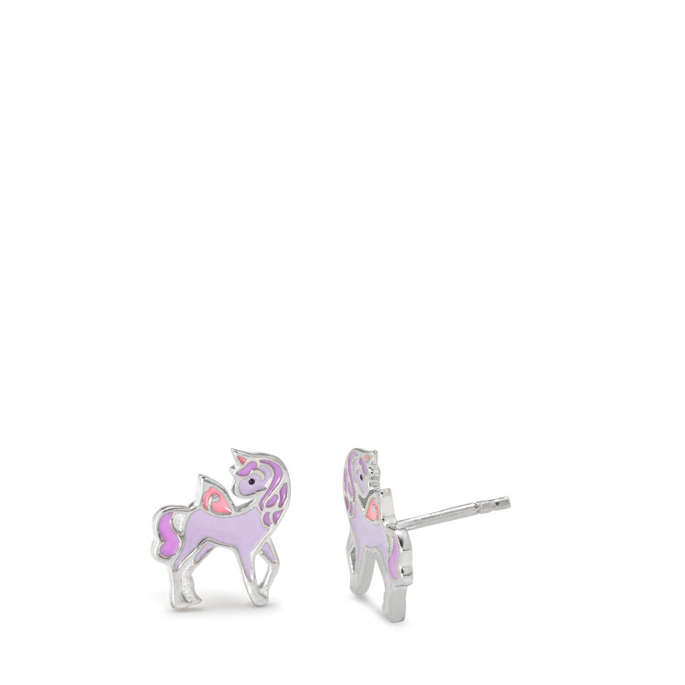 Stud earrings Silver Rhodium plated Unicorn Ø10 mm