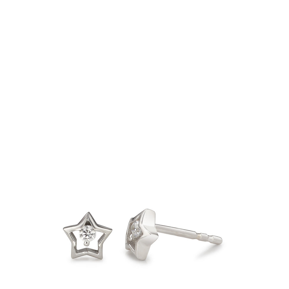 Stud earrings Silver Zirconia 2 Stones Rhodium plated Star Ø5.5 mm