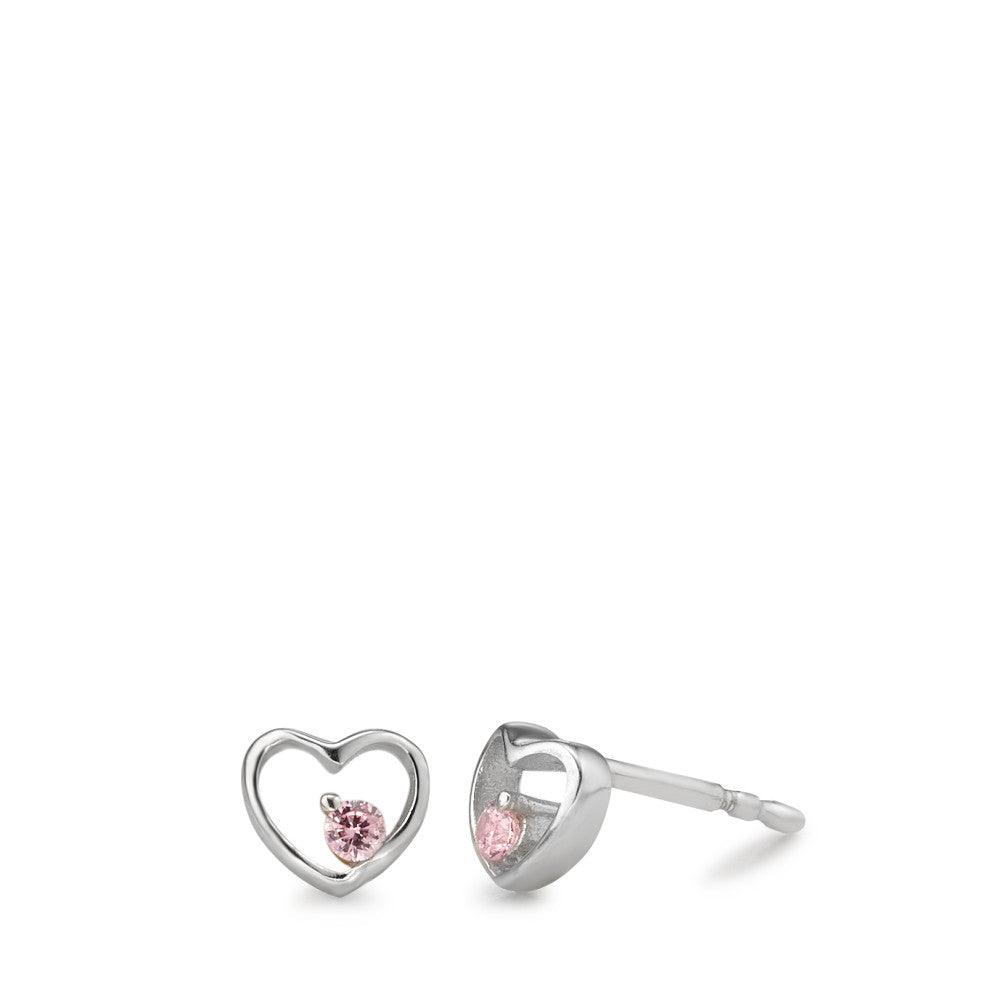 Stud earrings Silver Zirconia Rose, 2 Stones Rhodium plated Heart Ø5.5 mm