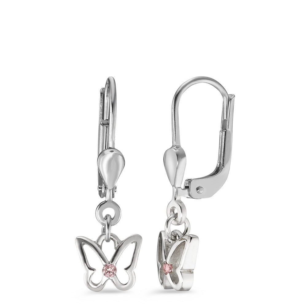 Drop Earrings Silver Zirconia Rose, 2 Stones Rhodium plated Butterfly