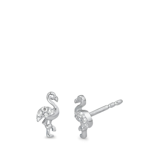 Stud earrings Silver Zirconia 10 Stones Rhodium plated Flamingo