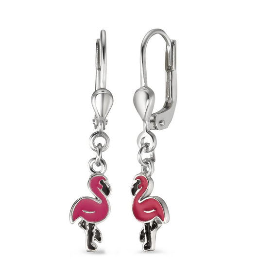 Drop Earrings Silver Lacquered Flamingo