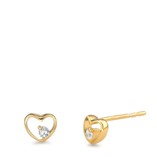 Stud earrings 9k Yellow Gold Zirconia 2 Stones Heart Ø5 mm