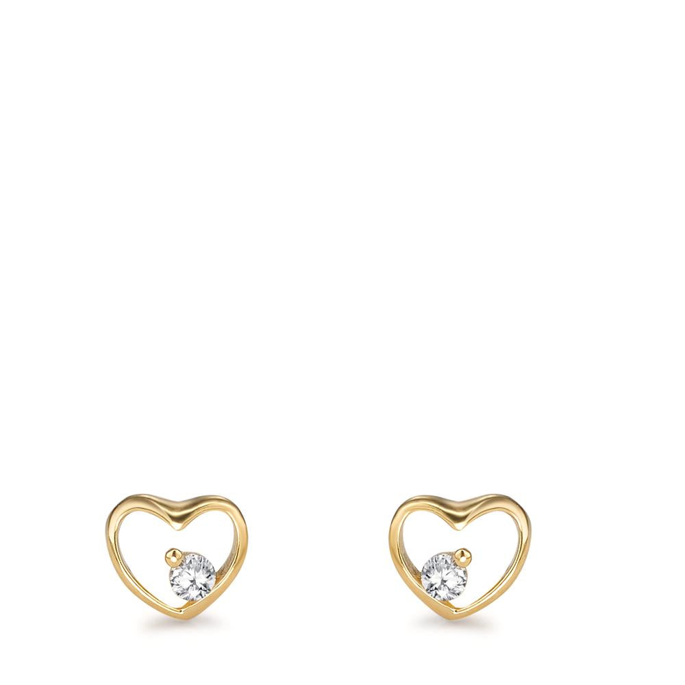 Stud earrings 9k Yellow Gold Zirconia 2 Stones Heart Ø5 mm