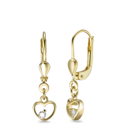 Drop Earrings 9k Yellow Gold Zirconia 2 Stones Heart