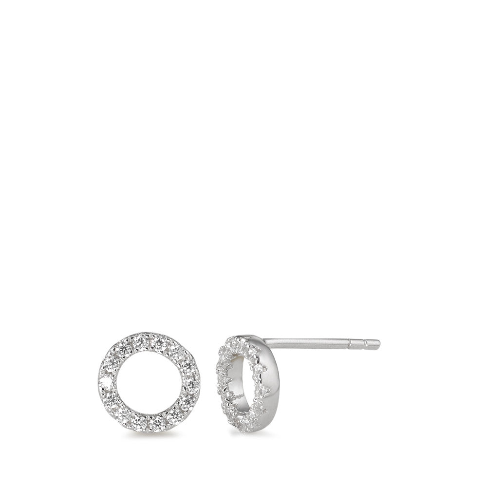 Stud earrings Silver Zirconia Rhodium plated Ø8 mm
