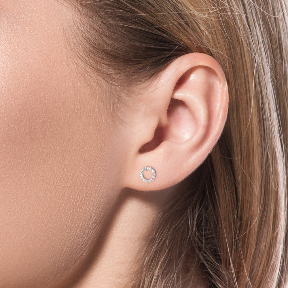 Stud earrings Silver Zirconia Rhodium plated Ø8 mm