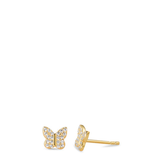 Stud earrings Silver Zirconia 40 Stones Yellow Gold plated Butterfly