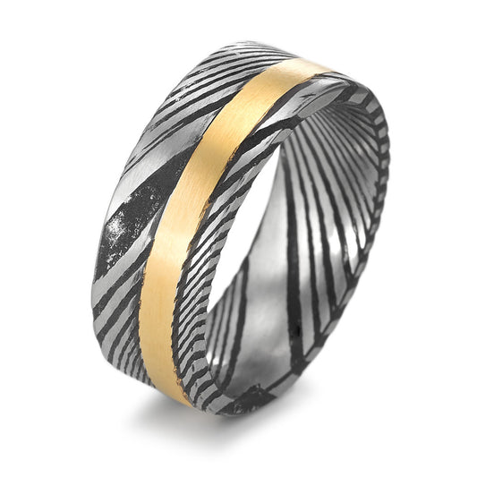 Ring Damascus steel Yellow IP coated