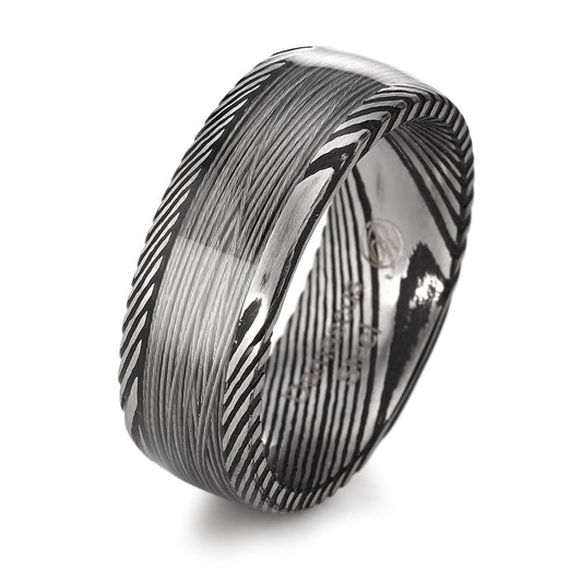 Ring Damascus steel Black IP coated