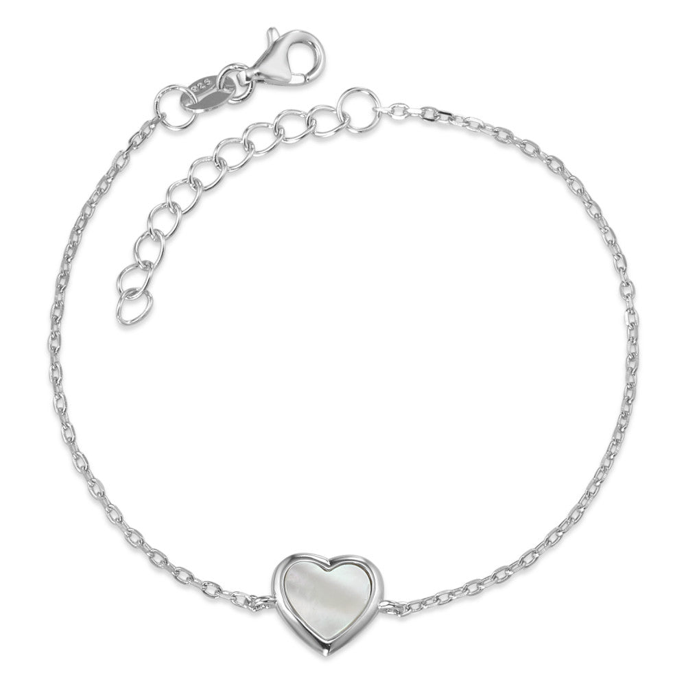 Bracelet Silver Rhodium plated Mother of pearl Heart 16-19 cm