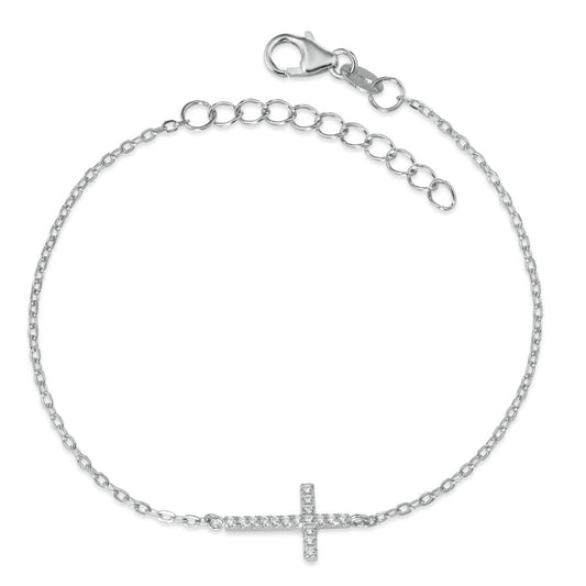 Bracelet Silver Zirconia Rhodium plated Cross 16-19 cm