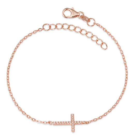 Bracelet Silver Zirconia Rose Gold plated Cross 16-19 cm