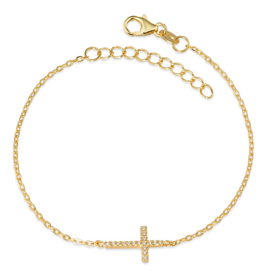 Bracelet Silver Zirconia Yellow Gold plated Cross 16-19 cm