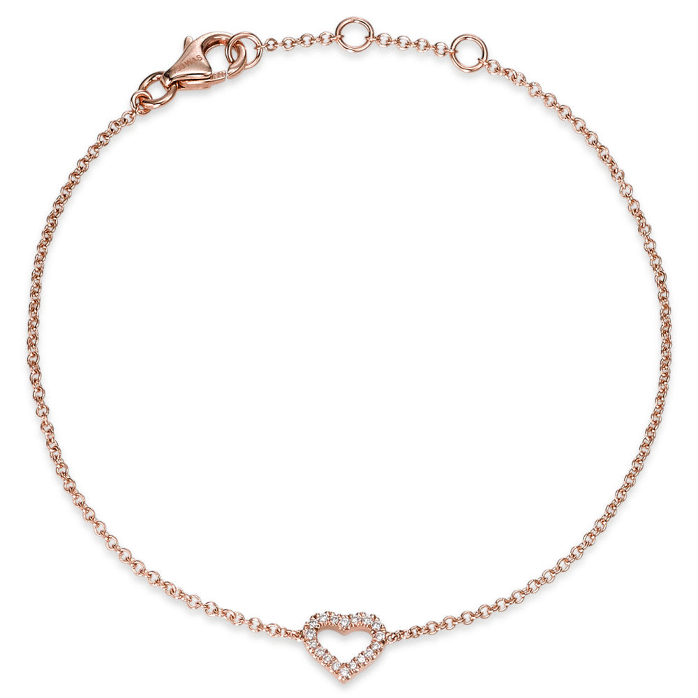 Bracelet 18k Red Gold Diamond 0.06 ct, 18 Stones, si Heart 17-19 cm