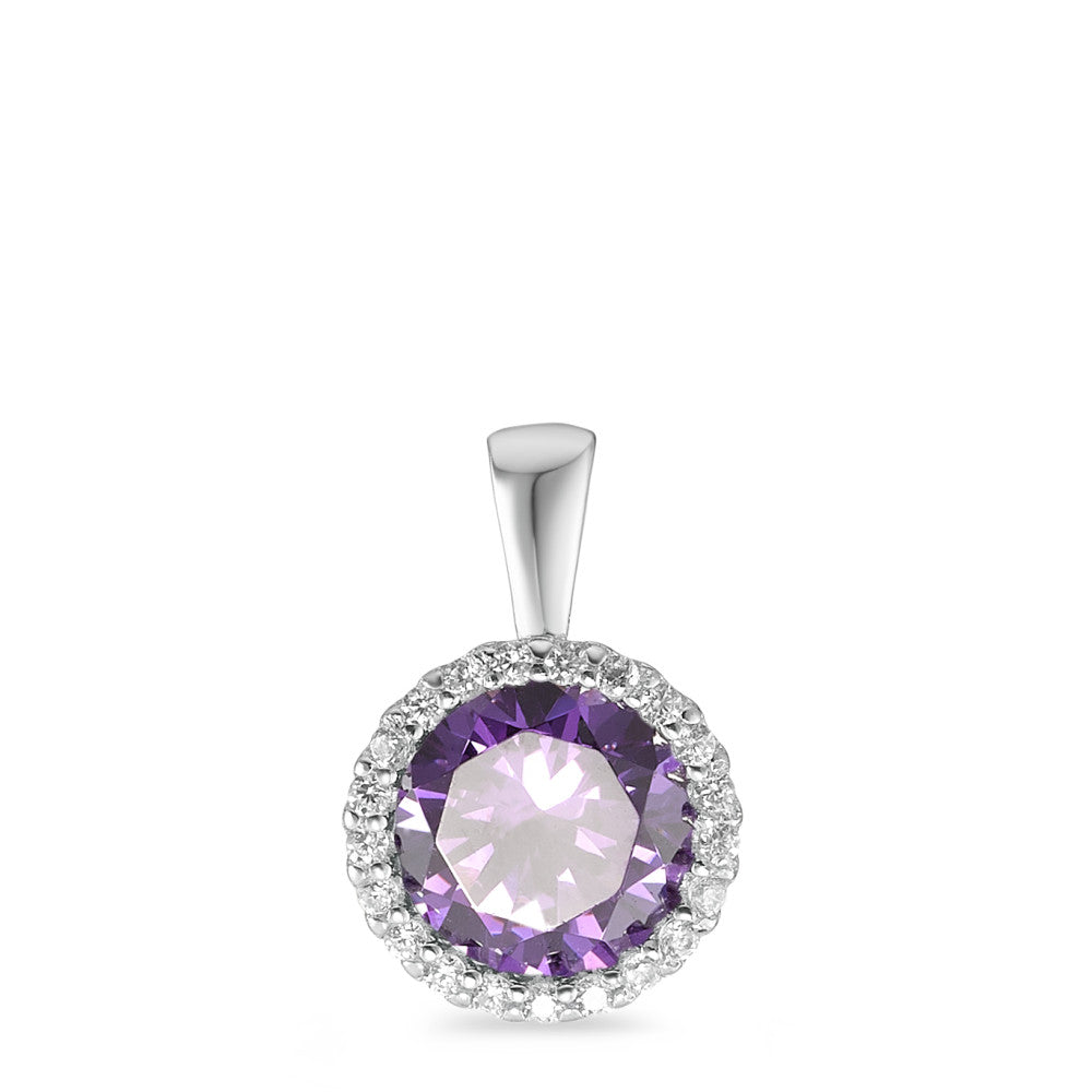 Pendant Silver Zirconia Violet Rhodium plated Ø9 mm