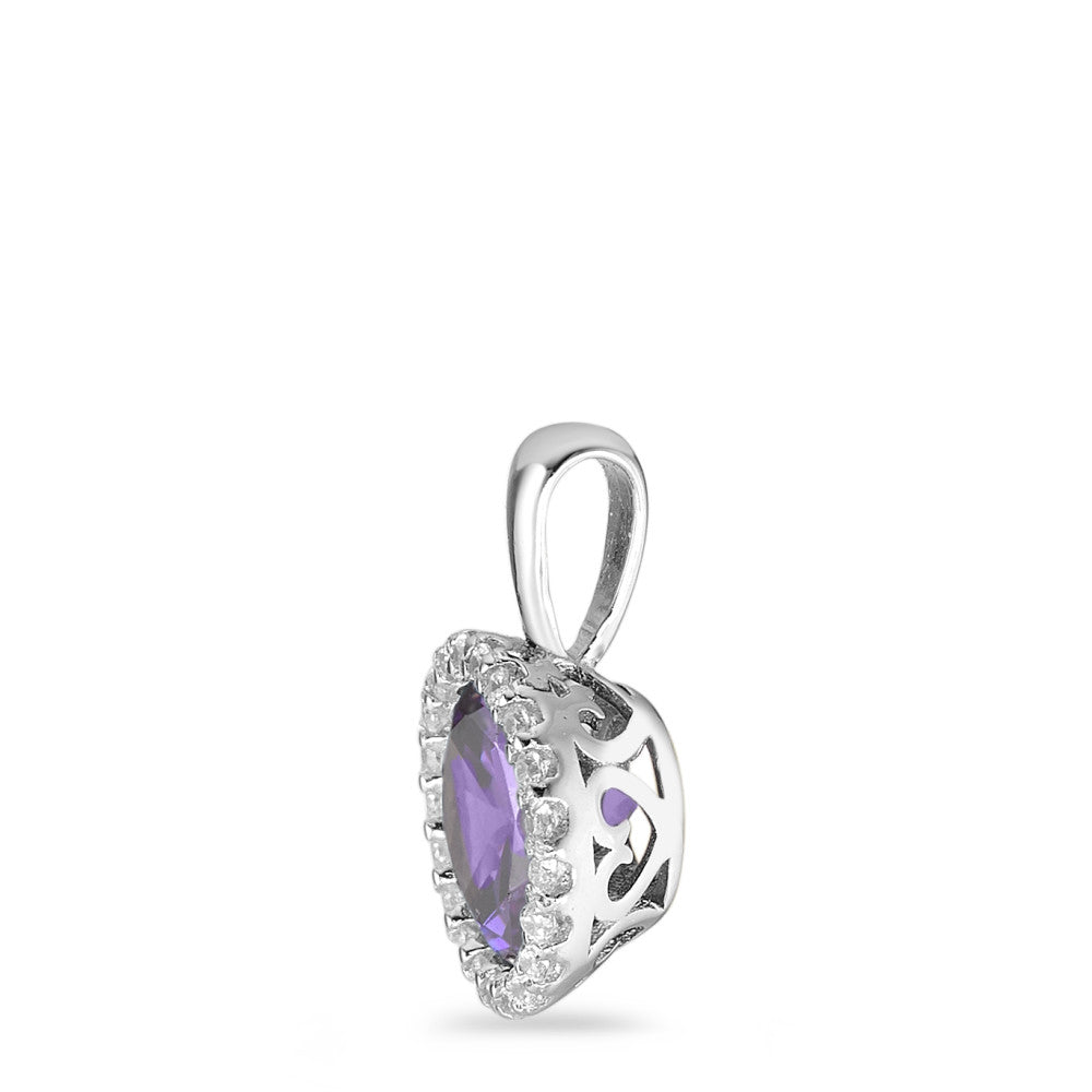 Pendant Silver Zirconia Violet Rhodium plated Ø9 mm