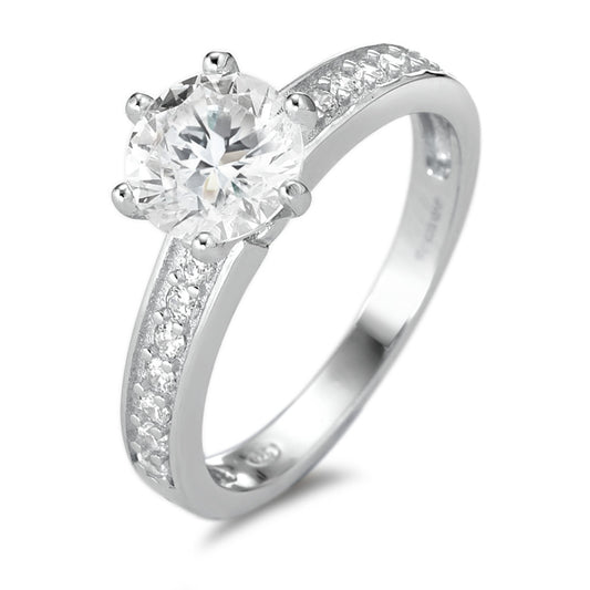 Solitaire ring Silver Zirconia Rhodium plated Ø6.5 mm