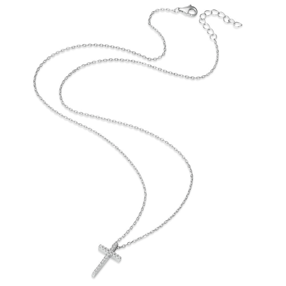 Necklace Silver Zirconia Rhodium plated Cross 40-43 cm