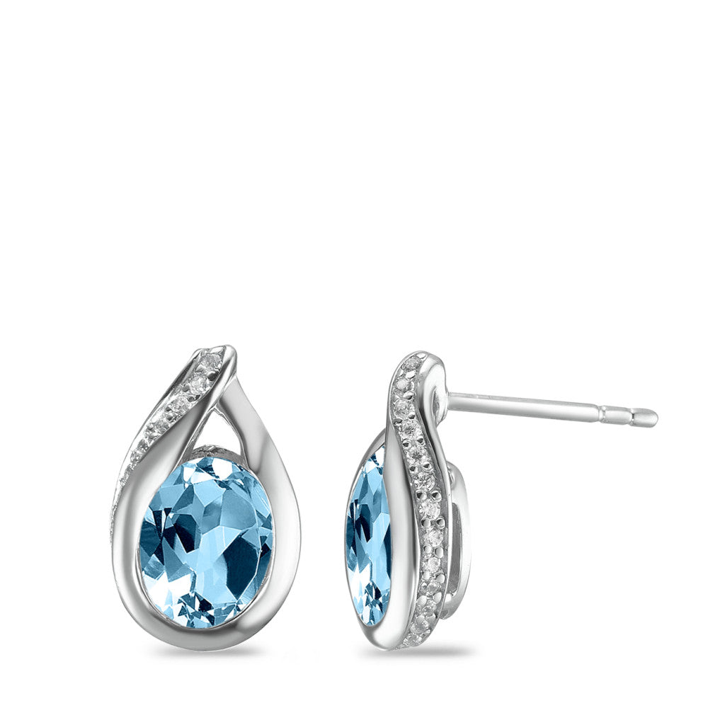 Stud earrings Silver Topaz Blue Rhodium plated